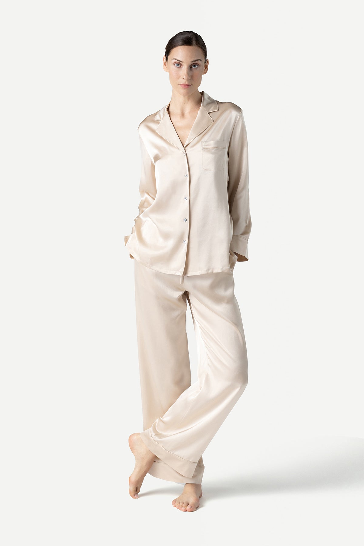 Dylan Urban Travel Silk PJ Set Pajama Set NK iMODE Champagne Beige XS