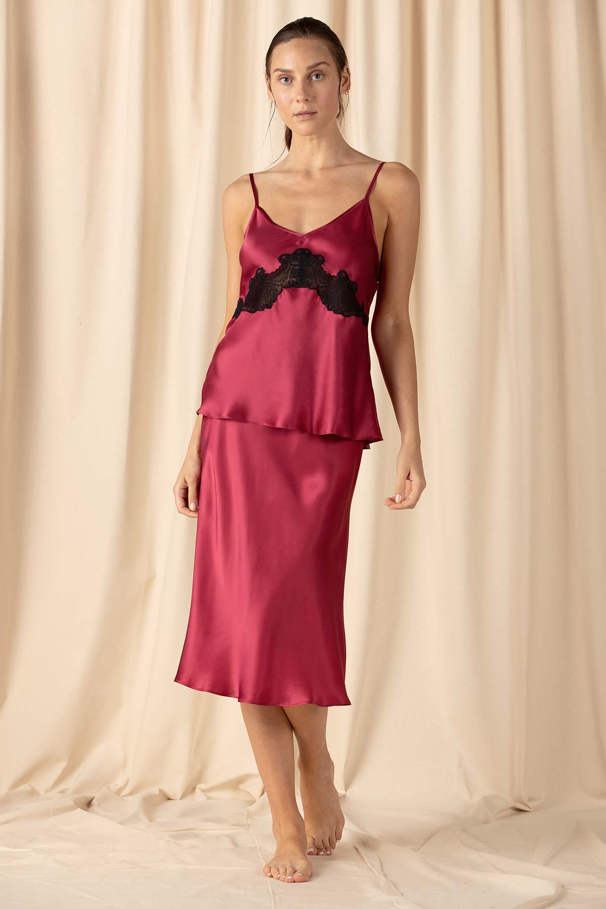 Mischa Lace Cut Out Cami Camisole NK iMODE raspberry-wine red S