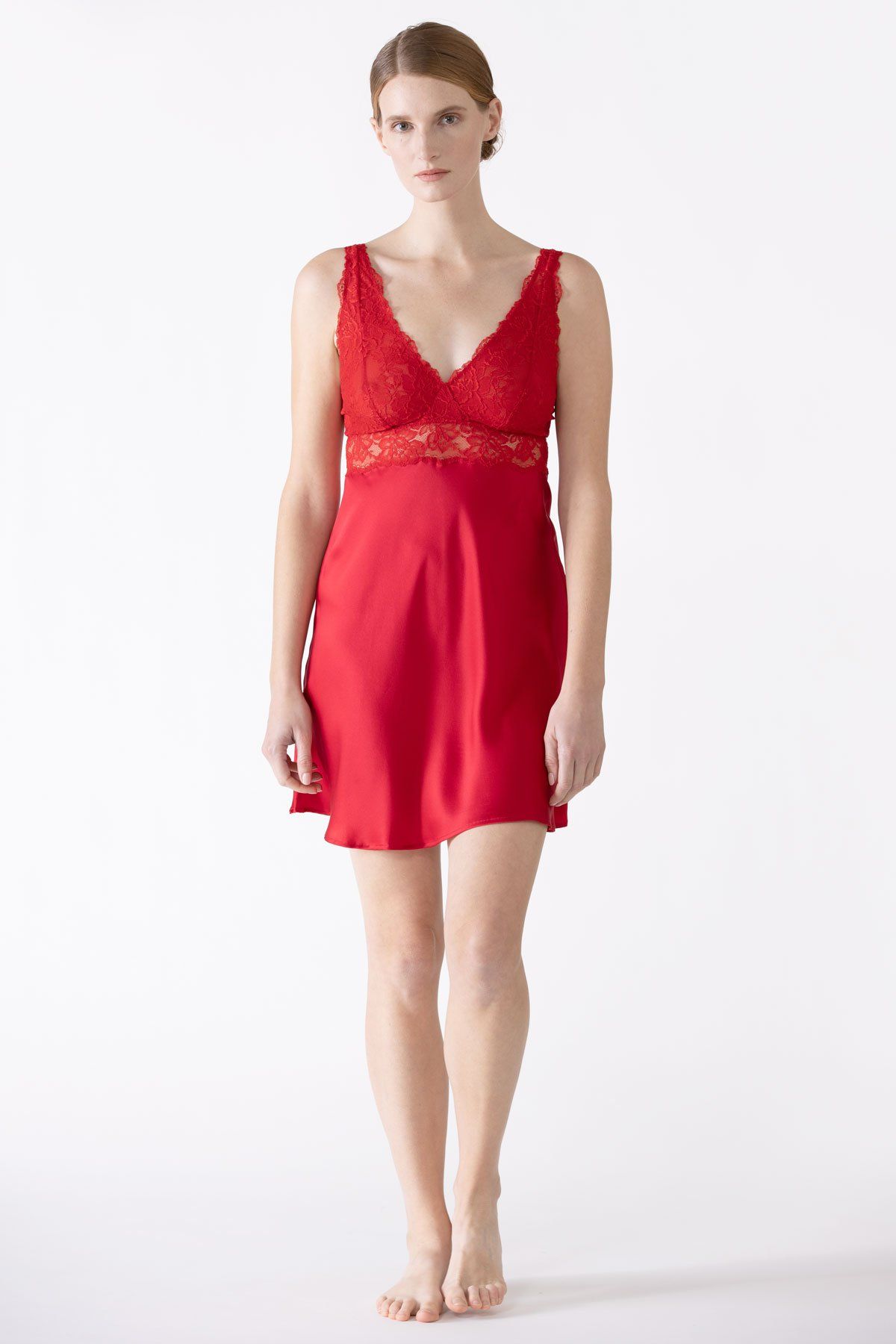 Morgan Iconic Bust-Support Silk Chemise Chemise NK iMODE scarlet red S