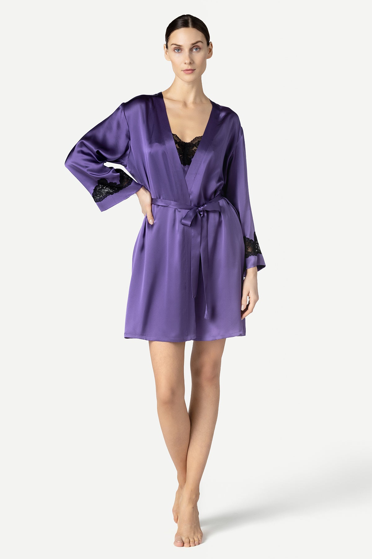 Morgan Iconic Short Silk Robe Short Robe NK iMODE Frosted Violet Purple S