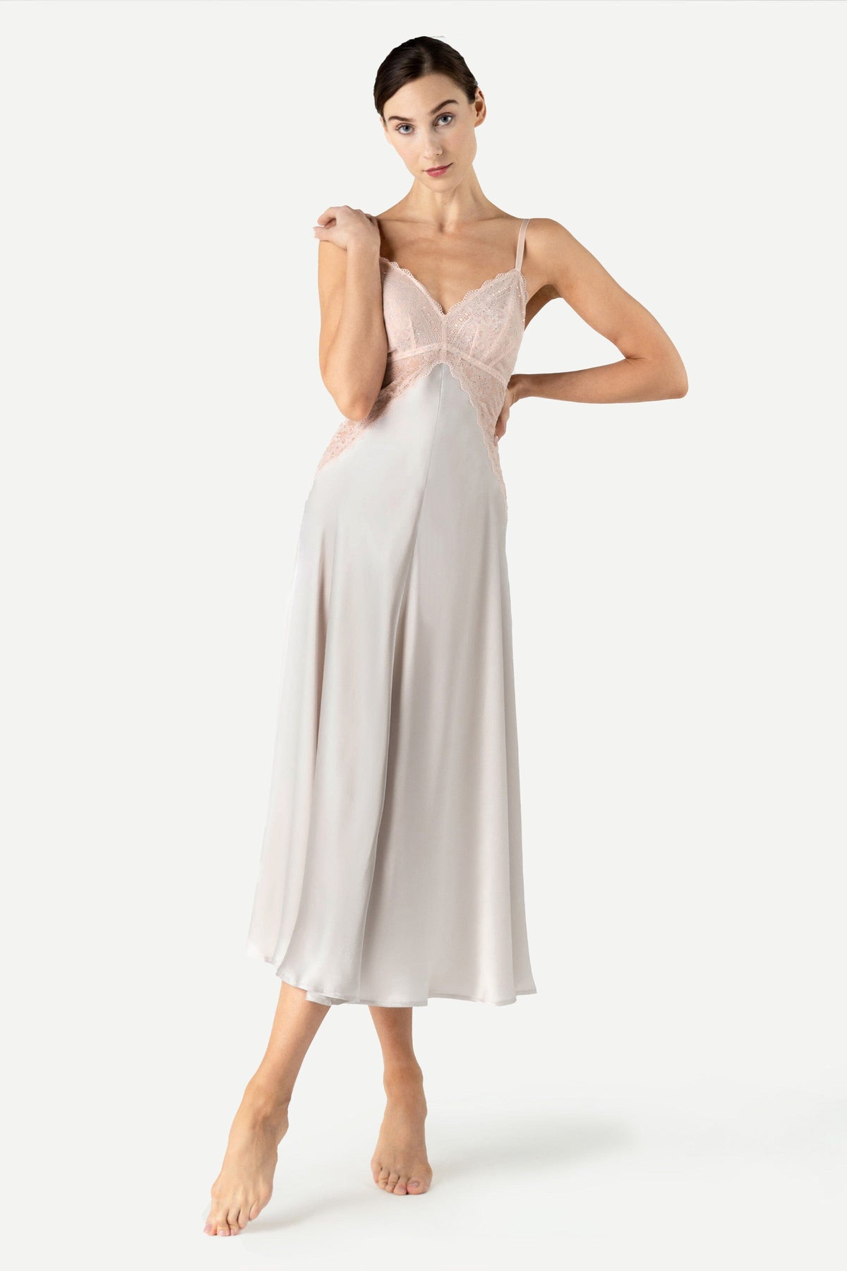 Precious Sunset Long Silk Gown Long Gown NK iMODE Pearl Grey Grey XS