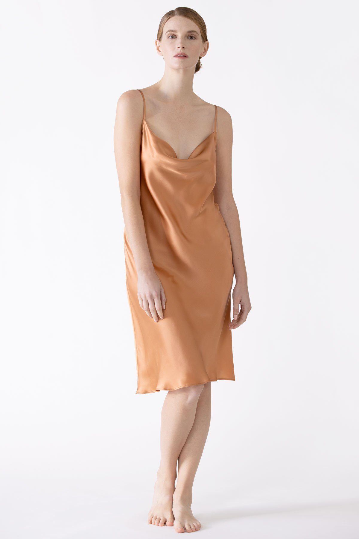 Sierra Cowl Neck Silk Slip Long Gown NK iMODE burnt-almond orange S