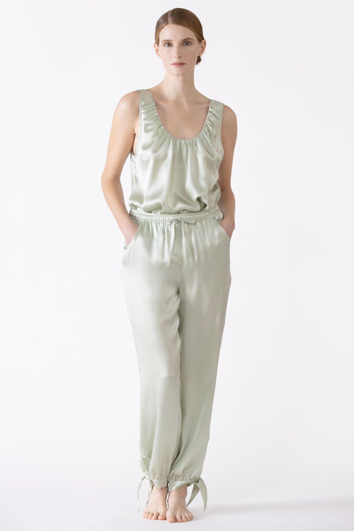 Sierra Ruched Neckline Silk Tank Tank Top NK iMODE pistachio-gloss green S